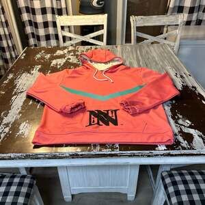 Nueva Coral Pink and Teal Colorblock Pullover Hoodie